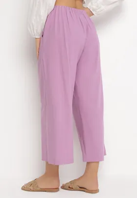Fioletowe Szerokie Spodnie Bawełniane Camprell