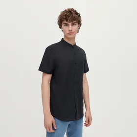 Czarna koszula regular fit z krótkim rękawem - Granatowy