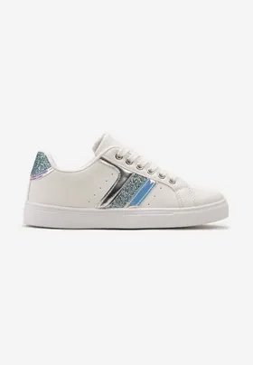 Biało-Niebieskie Casualowe Sneakersy z Brokatem i Metalicznym Zdobieniem Tidalis