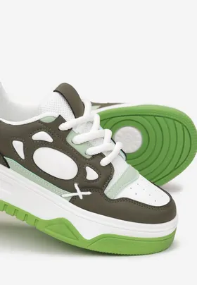 Biało-Zielone Sneakersy na Grubej Podeszwie z Wstawkami Linca