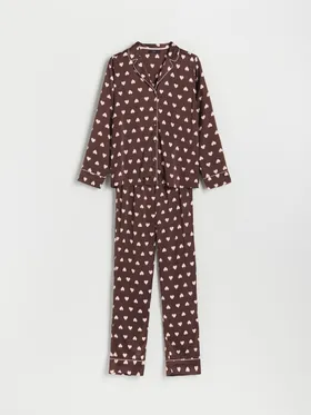 Dwuczęściowa piżama w serca - Bordowy