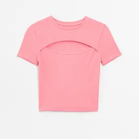 Krótka koszulka z wycięciem - Różowy