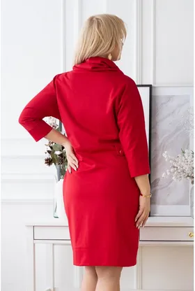 Czerwona sukienka z półgolfem i troczkami - GAYA