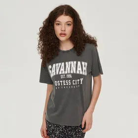 Luźna koszulka z nadrukiem Savannah szara - Szary