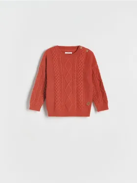 Sweter o swobodnym kroju, wykonany ze strukturalnej dzianiny. - czerwony