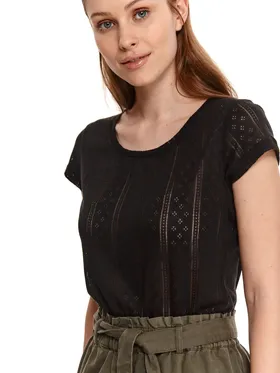T-shirt krótki rękaw damski z ażurowym wzorem