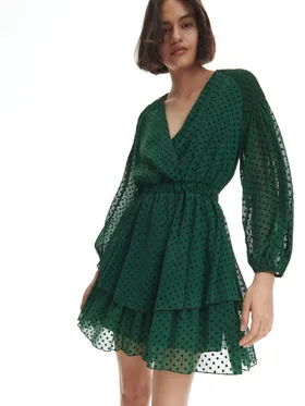 Szyfonowa sukienka w groszki - Zielony
