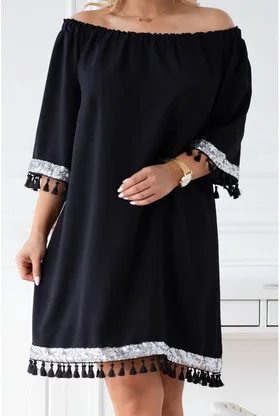 Czarna sukienka hiszpanka z ozdobnymi taśmami – MERCY