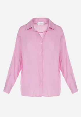 Różowa Asymetryczna Koszula z Przezroczystej Tkaniny Camillah