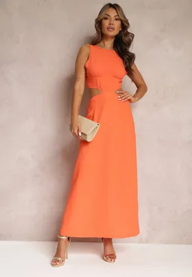 Pomarańczowa Sukienka Maxi z Wycięciami i Wiązaniem na Plecach Madissa