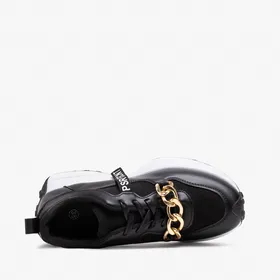 Czarne damskie buty sportowe ze złotym łańcuszkiem Nerika - Obuwie - Czarny