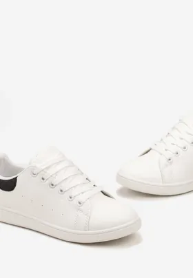 Biało-Czarne Sznurowane Sneakersy z Ekoskóry na Płaskiej Podeszwie Ozdobione Brokatem Filirea