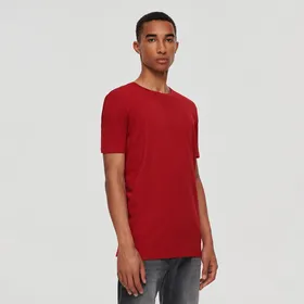 Gładka koszulka Basic z okrągłym dekoltem czerwona - Bordowy