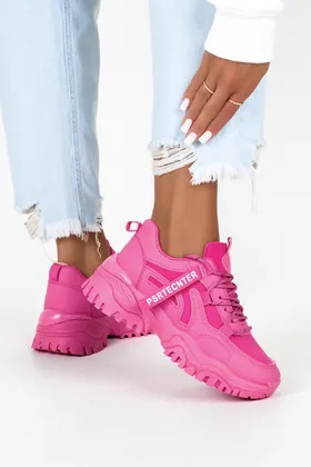 Fuksjowe sneakersy na platformie damskie buty sportowe sznurowane casu bl367p