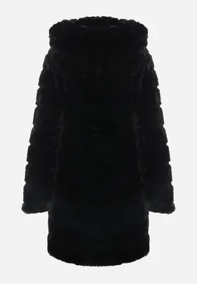 Czarny Płaszcz Futrzany z Kapturem Yale