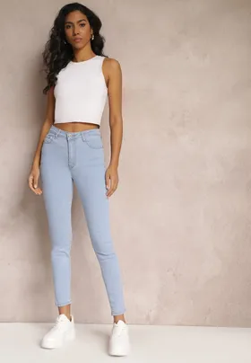 Niebieskie Dopasowane Jeansy Skinny z Regularnym Stanem i Efektem Push Up Aniza