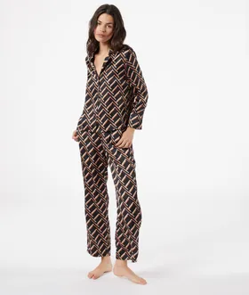 Jenet Pantalon De Pyjama Satiné Imprimé Géométrique - Czarny