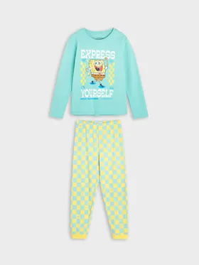 Wygodna, bawełniana piżama z nadrukiem SpongeBoba. - niebieski