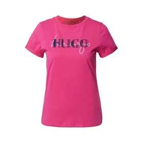 HUGO T-shirt z czystej bawełny ekologicznej z nadrukiem z logo