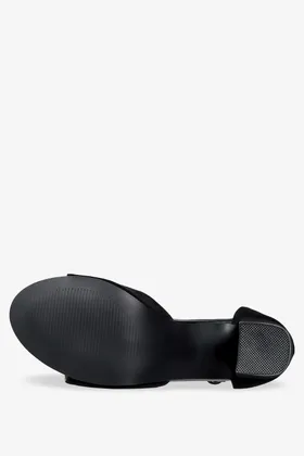 Czarne sandały z kryształkami na słupku damskie z zakrytą piętą pasek wokół kostki casu er23wx12-b