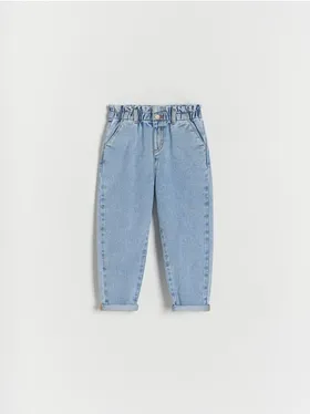 Jeansy typu baggy, wykonane z bawełnianej tkaniny. - niebieski