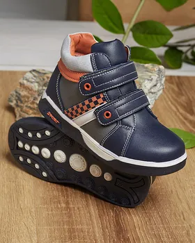 Granatowe dziecięce wysokie buty sportowe Bercam - Obuwie - Granatowy || Szary