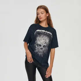 Koszulka z nadrukiem Metallica acid wash - Czarny