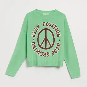 Luźny sweter z pacyfą miętowy - Zielony