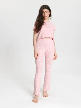 Dwuczęściowa piżama w kwiatki, wykonana z bawełny z dodatkiem szybkoschnącego materiału. - różowy