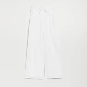 Białe spodnie wide ze średnim stanem - Biały