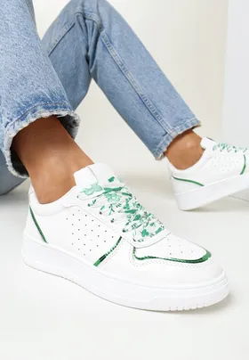 Zielone Sneakersy z Błyszczącymi Wstawkami i Dekoracyjnym Sznurowaniem Horustia