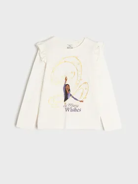 Wygodna, bawełniana koszulka z ozdobnym nadrukiem z postacią z bajki "Życzenie" - kremowy