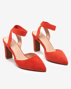 Sandały damskie na słupku w kolorze pomarańczowym Brossi- Obuwie - Pomarańczowy