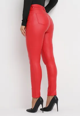 Czerwone Spodnie Skinny z Imitacji Skóry Daciss