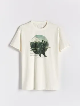 T-shirt regular fit z nadrukiem - Kremowy