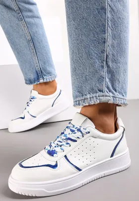 Niebieskie Sneakersy z Kolorowymi Sznurówkami i Metalicznymi Wstawkami Lania