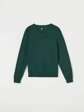 Bawełniany sweter o regularnym kroju z dekoltem w serek. - zielony