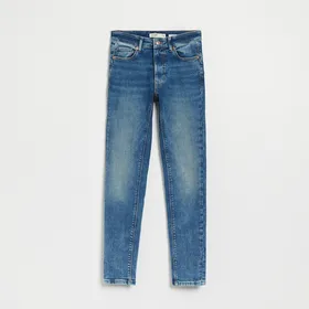 Niebieskie jeansy skinny fit mid waist z efektem push up - Granatowy