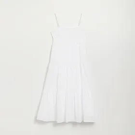 Bawełniana sukienka maxi na ramiączkach biała - Biały