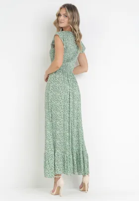 Zielona Rozkloszowana Sukienka Maxi w Kwiaty Ocoletta