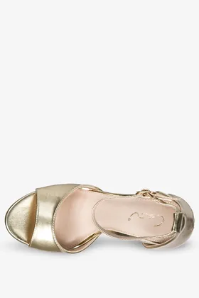 Złote sandały szpilki błyszczące z zakrytą piętą pasek wokół kostki casu d22x12-g