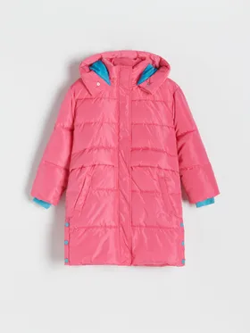 Pikowany płaszcz z kapturem - Różowy