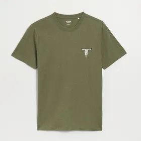 Luźna koszulka z motywem czaszki khaki - Zielony