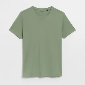 Gładka koszulka Basic z okrągłym dekoltem pistacjowa - Zielony