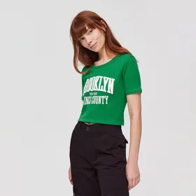 Koszulka z nadrukiem w stylu college zielona - Khaki