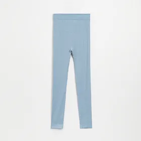 Dzianinowe legginsy o warkoczowym splocie kremowe - Niebieski