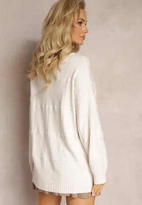 Biały Klasyczny Sweter z Długim Rękawem Nemiona