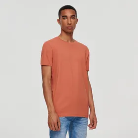 Gładka koszulka Basic z okrągłym dekoltem pomarańczowa - Bordowy