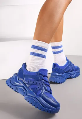 Niebieskie Sneakersy Sznurowane na Grubej Podeszwie Releta
