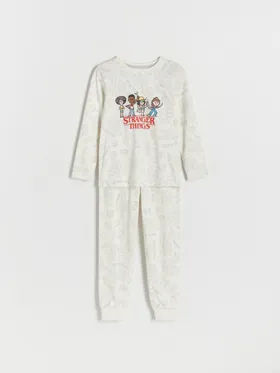 Dwuczęściowa piżama o prostym fasonie, wykonana z bawełnianej dzianiny. - złamana biel